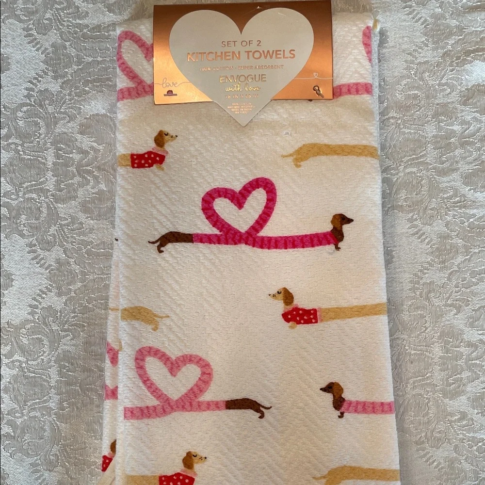 Dachshund  Valentine’s Day heart Pattern Kitchen Towels
